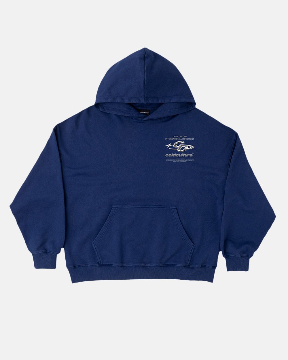 SPARKLY HOODIE COSMIC BLUE - navy blue oversized hoodie, front view - Cold Culture #packshot
