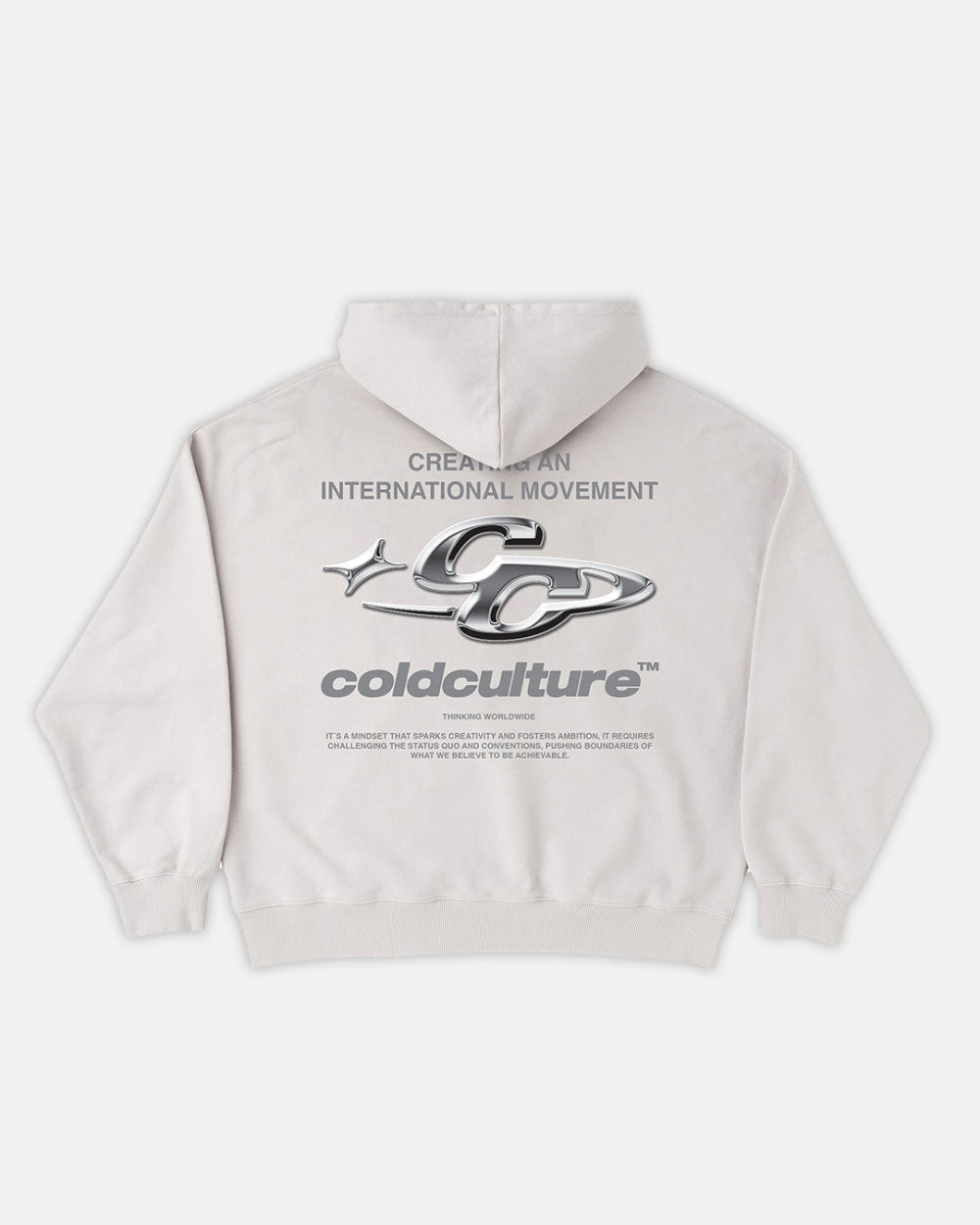 SPARKLY HOODIE PEARL GREY - pearl grey oversized hoodie, back view - Cold Culture #packshot