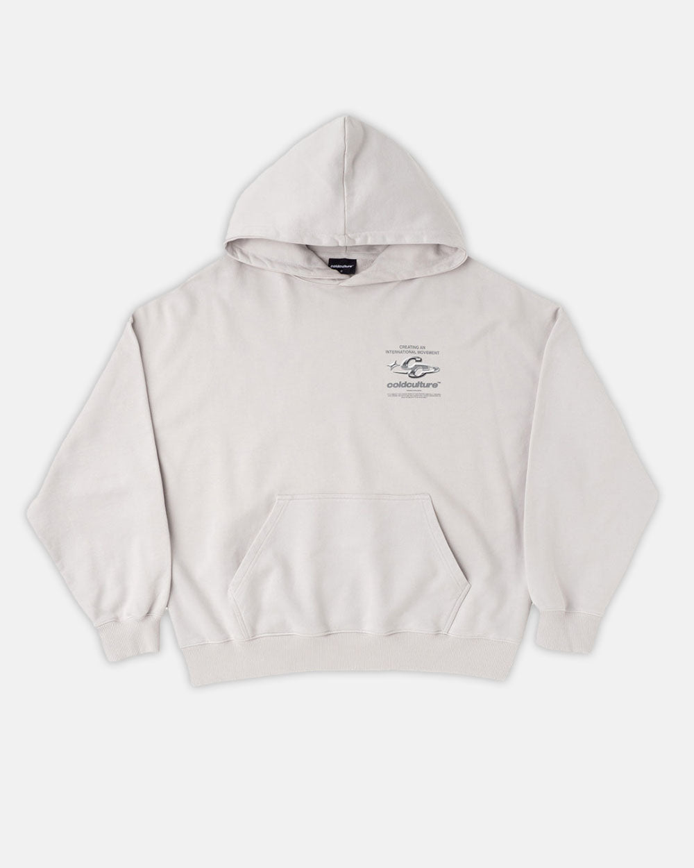 SPARKLY HOODIE PEARL GREY - pearl grey oversized hoodie, front view - Cold Culture #packshot
