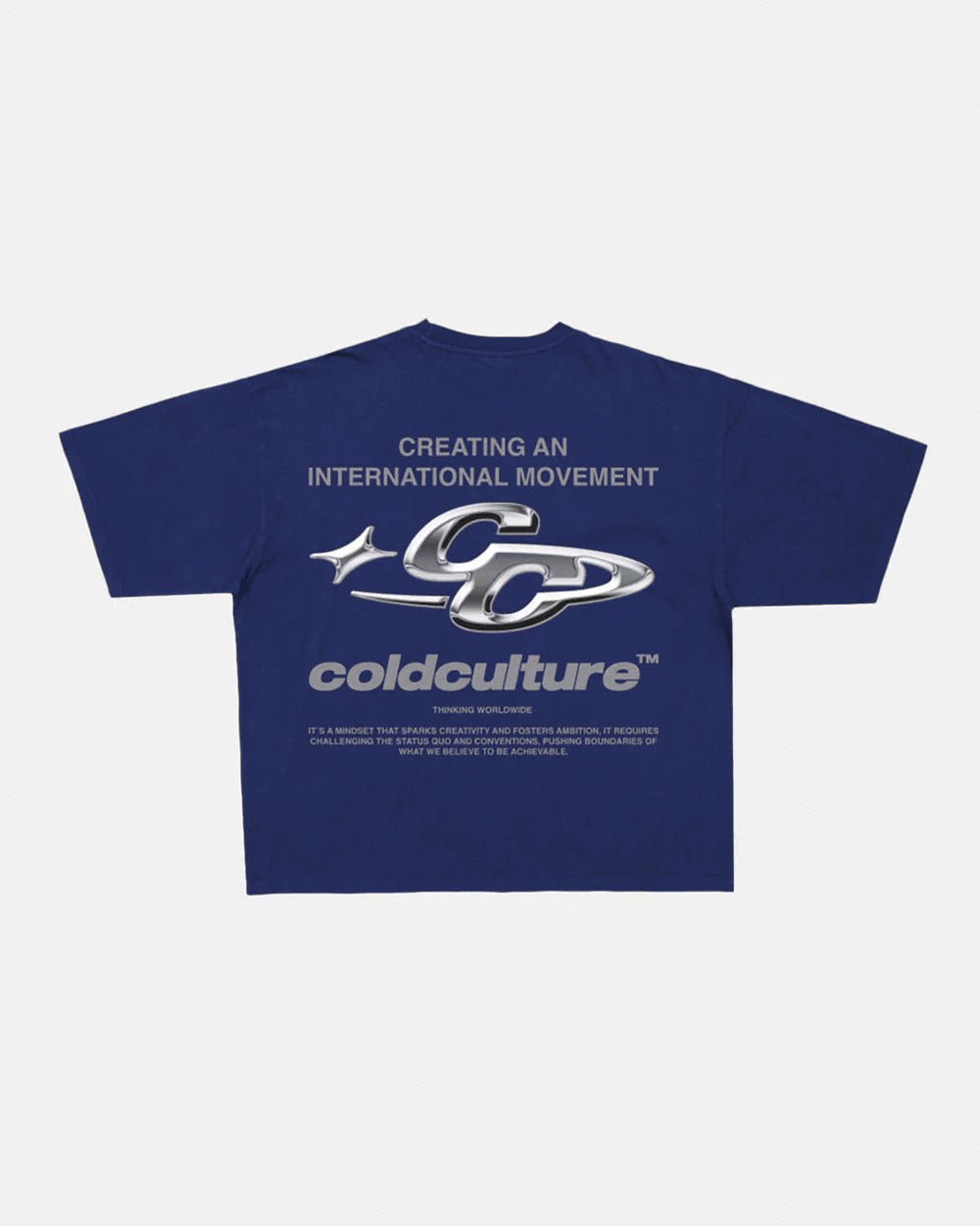 SPARKLY TEE COSMIC BLUE - navy blue graphic print tee, back view - Cold Culture #packshot
