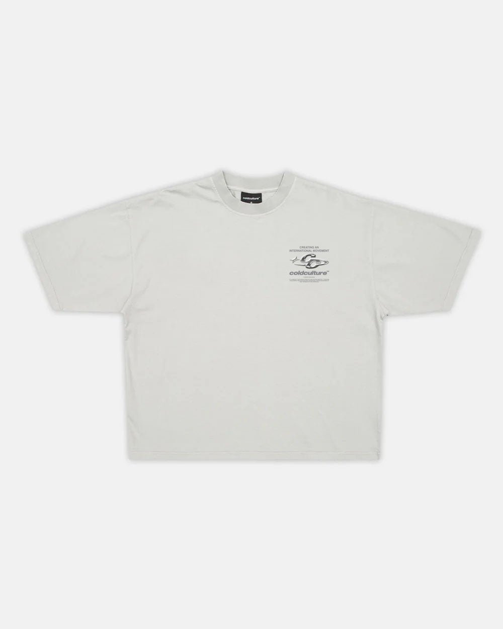 SPARKLY TEE LIGHT GREY - light grey graphic print tee, front view - Cold Culture #packshot