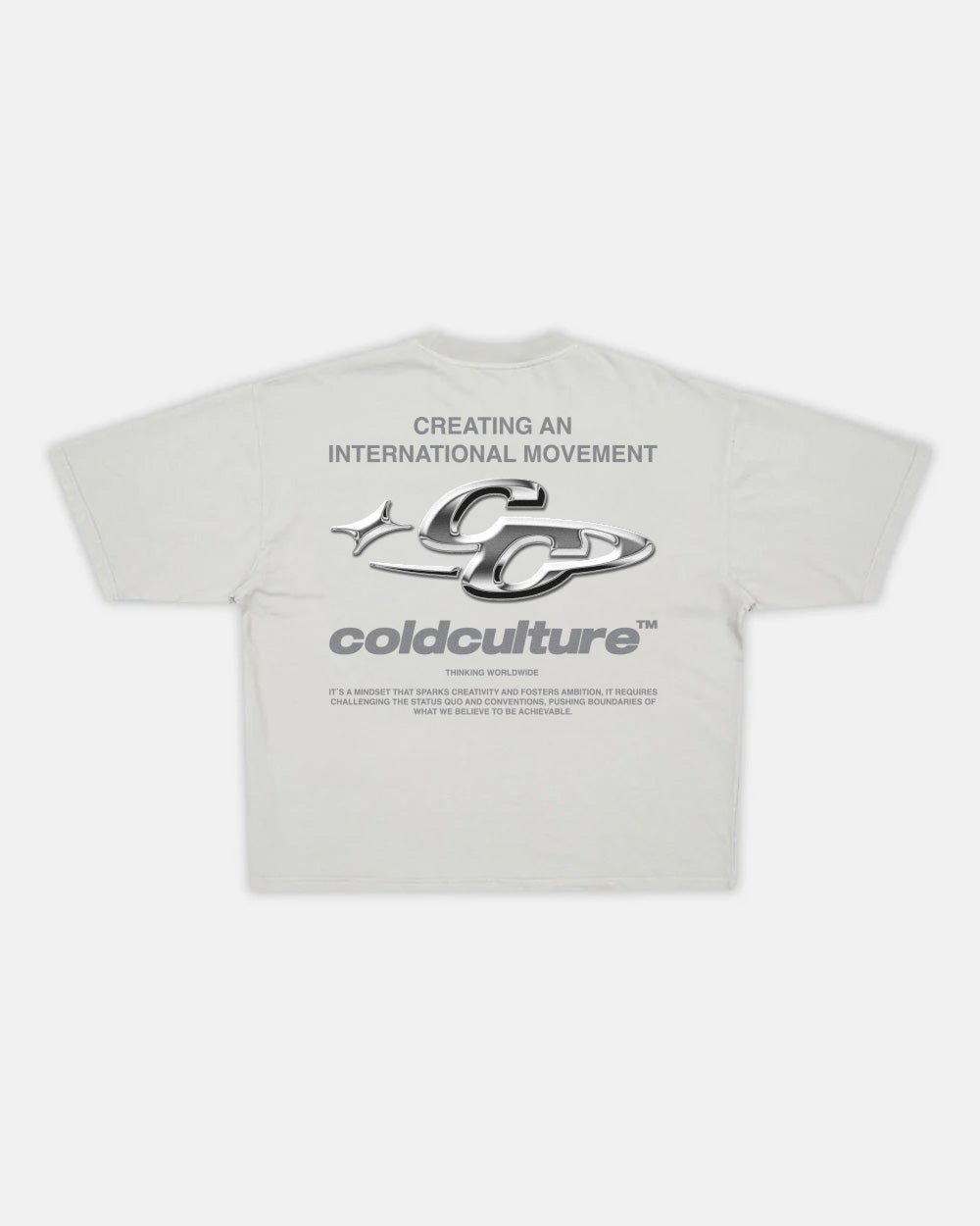 SPARKLY TEE LIGHT GREY - light grey graphic print tee, back view - Cold Culture #packshot