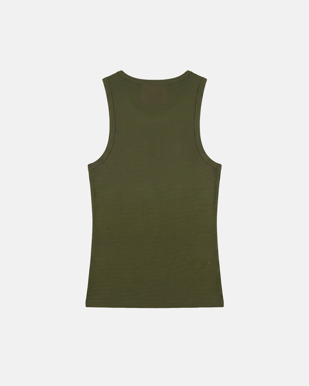 SPEED WAFFLE TANK TOP GREEN - olive green graphic tank top, back view - Cold Culture #packshot
