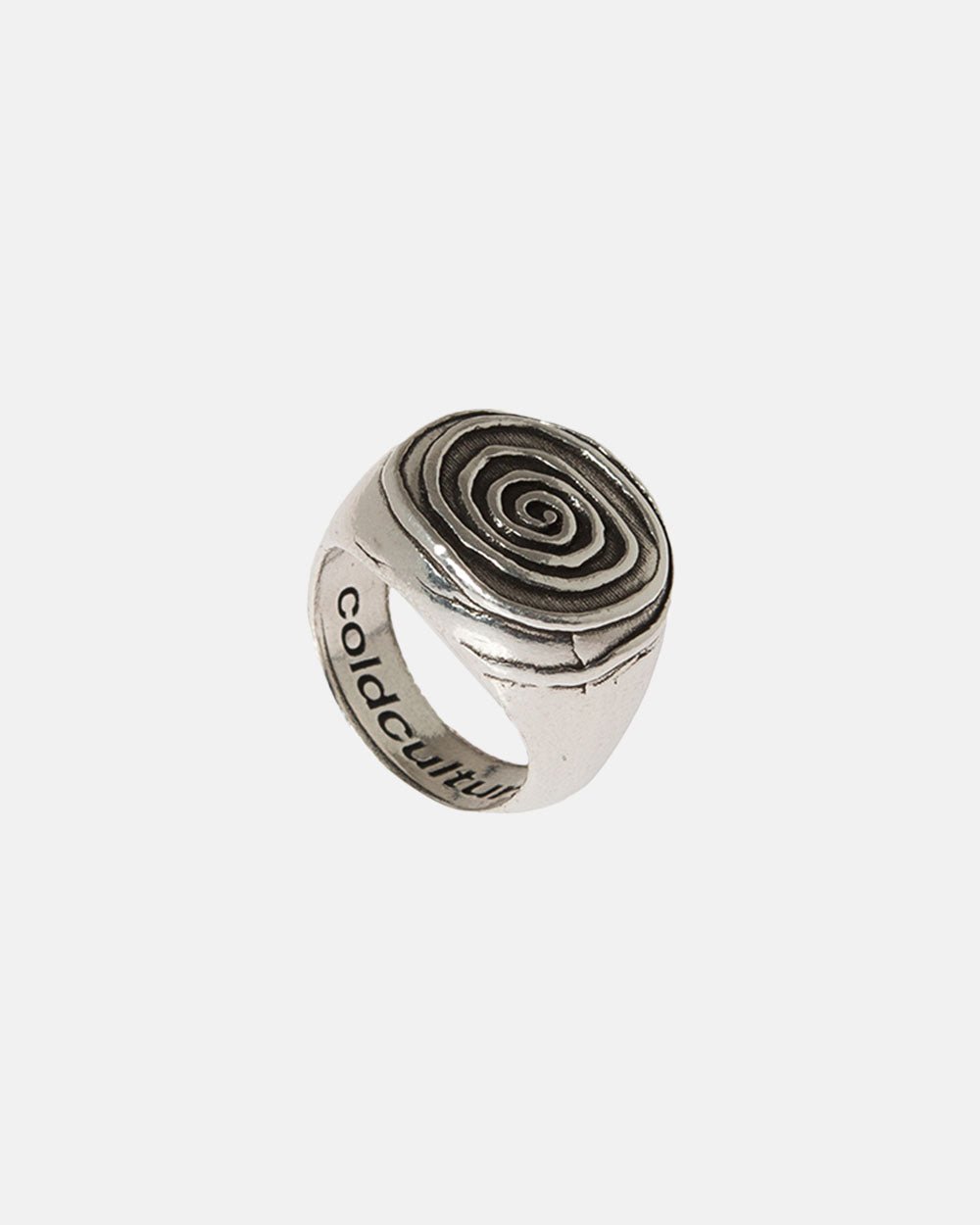SPIRAL SIGNET RING - silver spiral signet ring, front view - Cold Culture #packshot