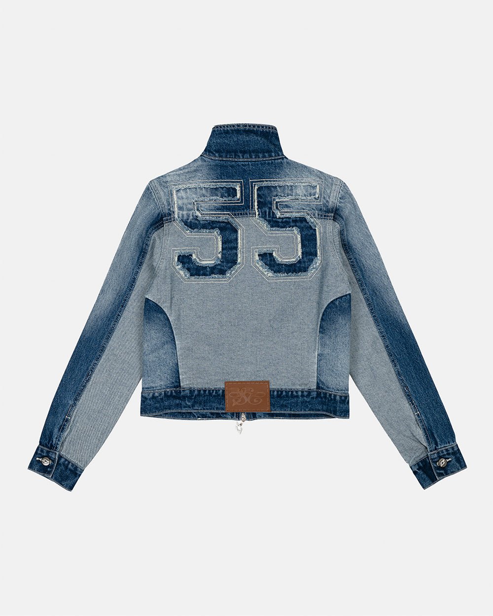 SPLIT ZIP JACKET BLUE - blue denim zip jacket, back view - Cold Culture #packshot