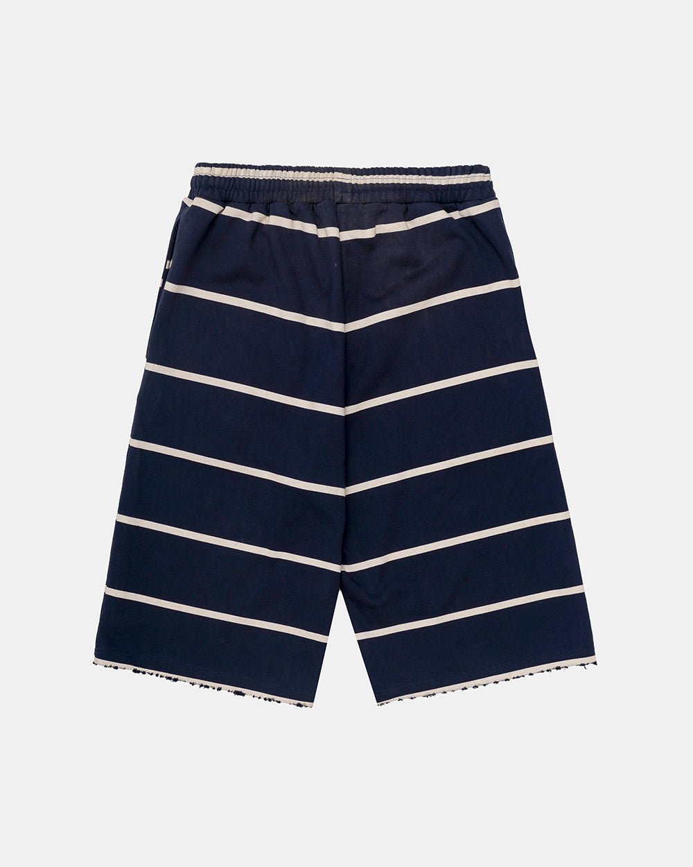 STALLION SHORT SWEATPANTS NAVY - navy striped sweat shorts, back view - Cold Culture #packshot
