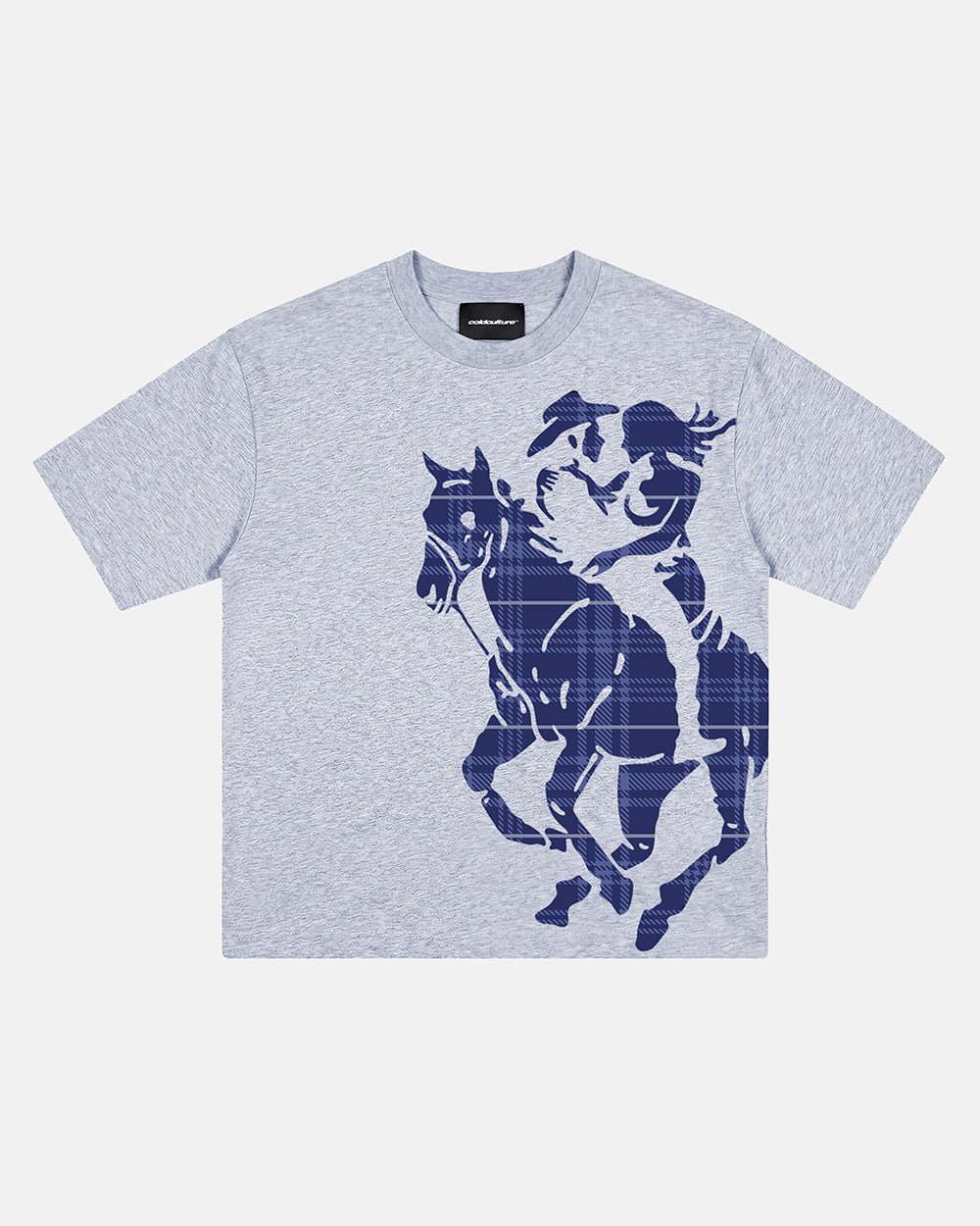 STALLION TEE HEATHER GREY - heather grey graphic print tee, front view - Cold Culture #packshot