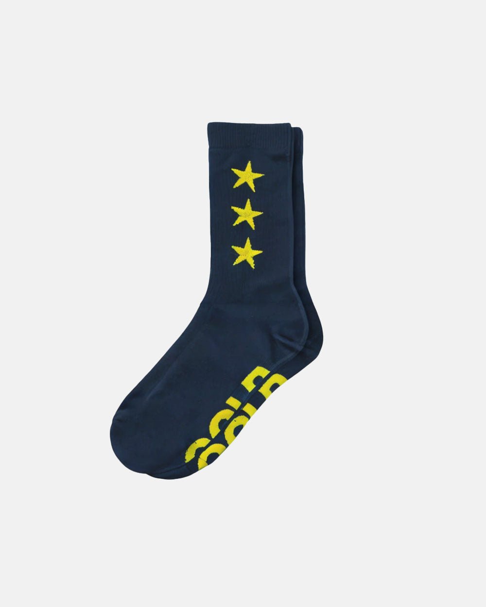 STARRY SOCKS DARK NAVY - navy blue star print socks, front view - Cold Culture #packshot