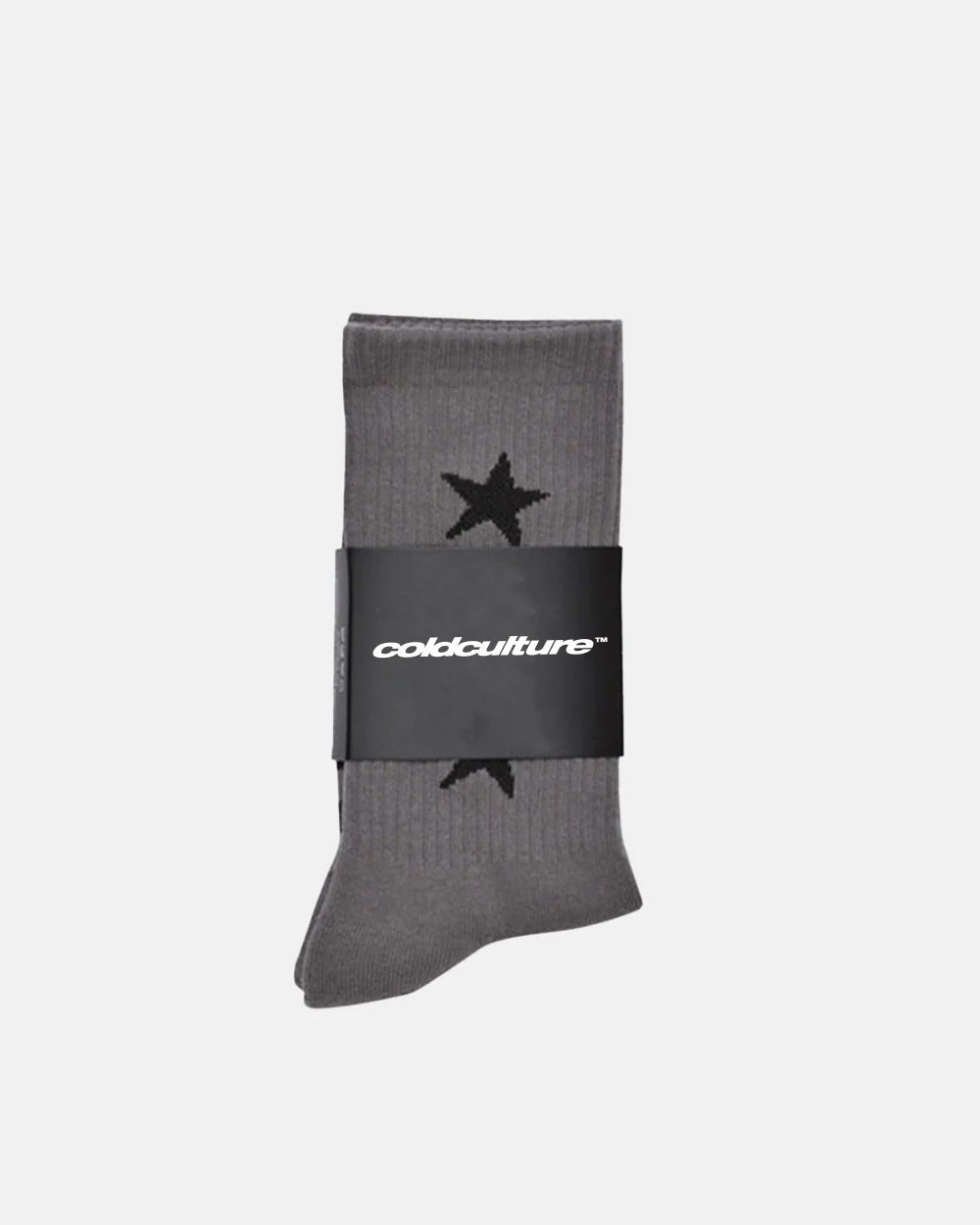 STARRY SOCKS LIGHT GREY - grey star print socks, flat lay - Cold Culture #packshot