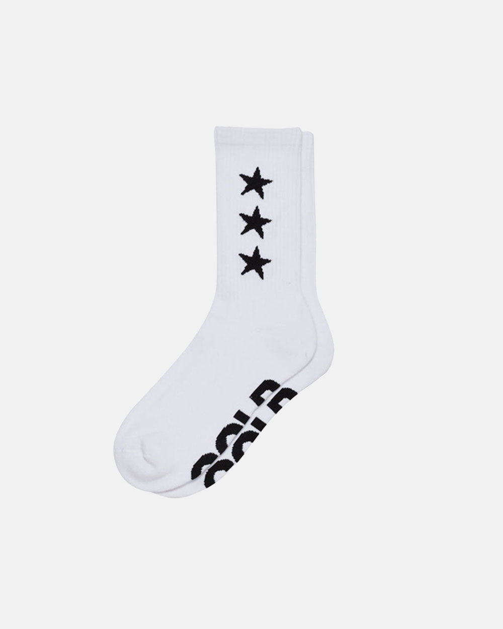 STARRY SOCKS WHITE - white star print socks, flat lay - Cold Culture #packshot