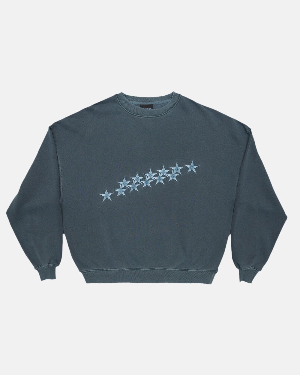 STARS CREWNECK SLATE BLUE - slate blue oversized crewneck sweatshirt, front view - Cold Culture #packshot