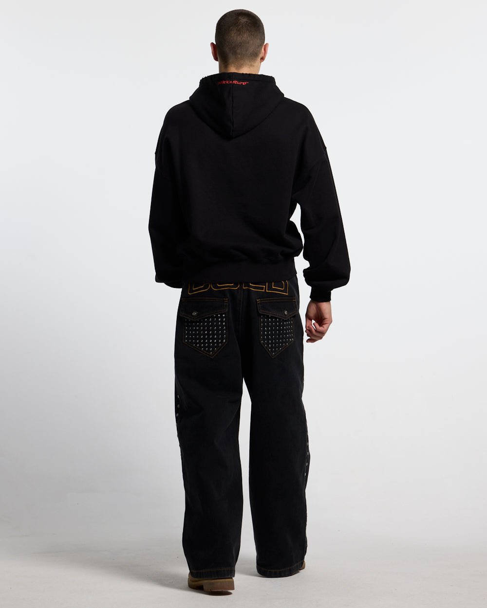 STARS HOODIE BLACK & RED - black hoodie with red stars, back view on male model - Cold Culture #man