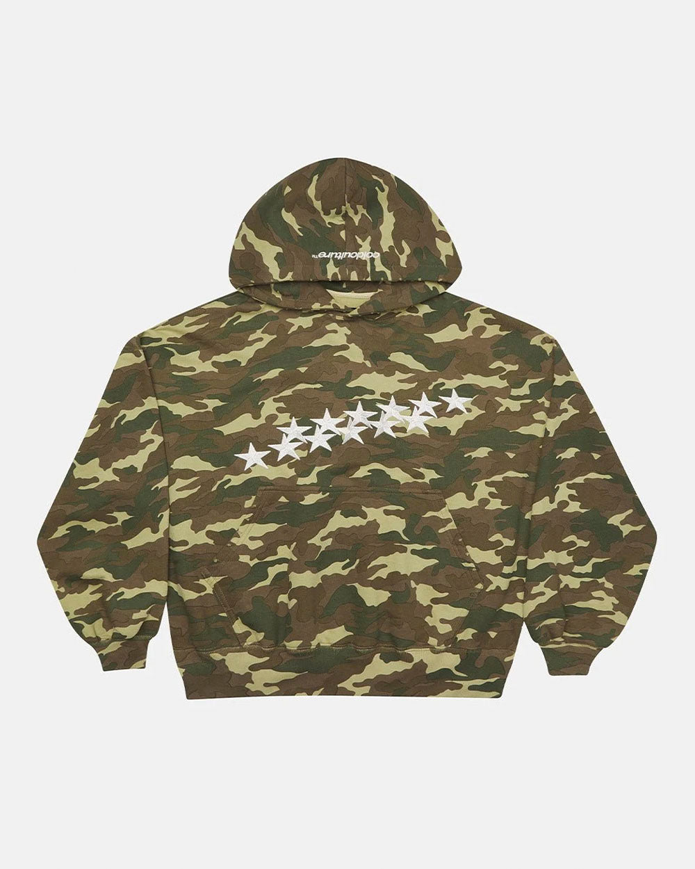 STARS HOODIE CAMO - camo hoodie with star print, front view - Cold Culture #packshot