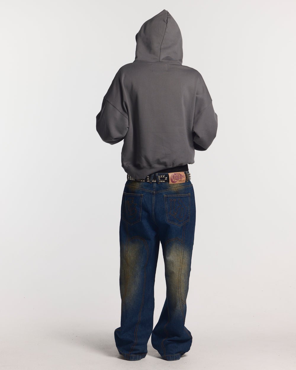 STARS HOODIE DUST GREY - dust grey oversized hoodie, back view on male model - Cold Culture