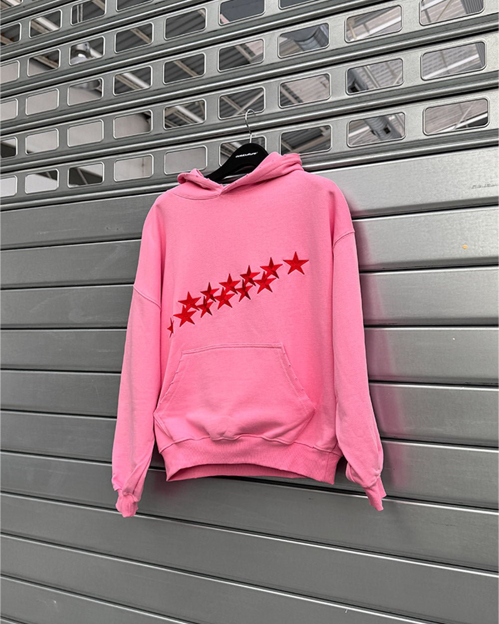 STARS HOODIE PANTHER PINK - pink oversized hoodie, front view - Cold Culture