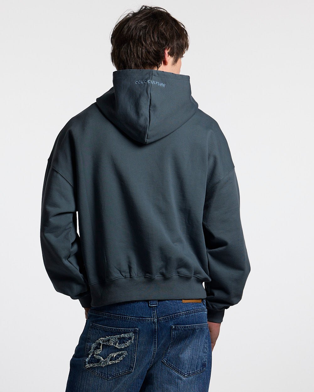 STARS HOODIE SLATE BLUE - slate blue oversized hoodie, back view on male model - Cold Culture