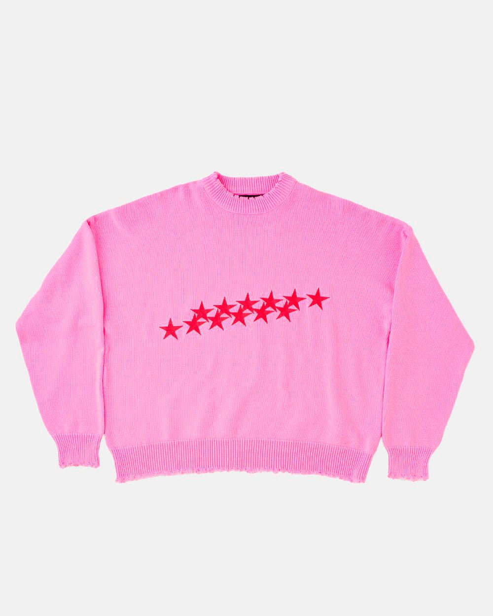 STARS KNIT PINK - pink star print knit sweater, front view - Cold Culture #packshot