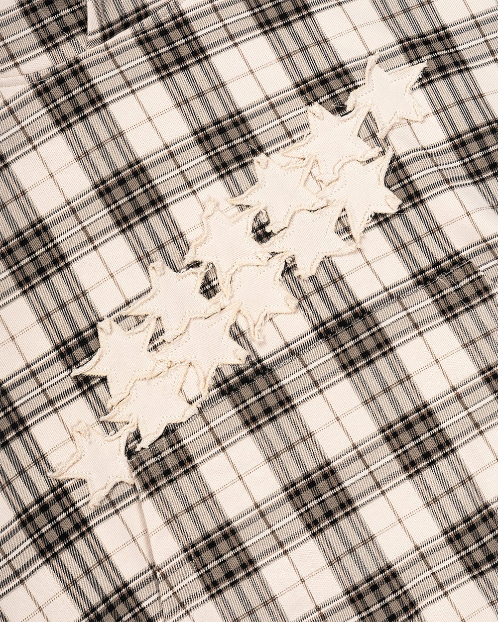 STARS TARTAN HOODIE BEIGE - beige tartan hoodie, detail close-up - Cold Culture