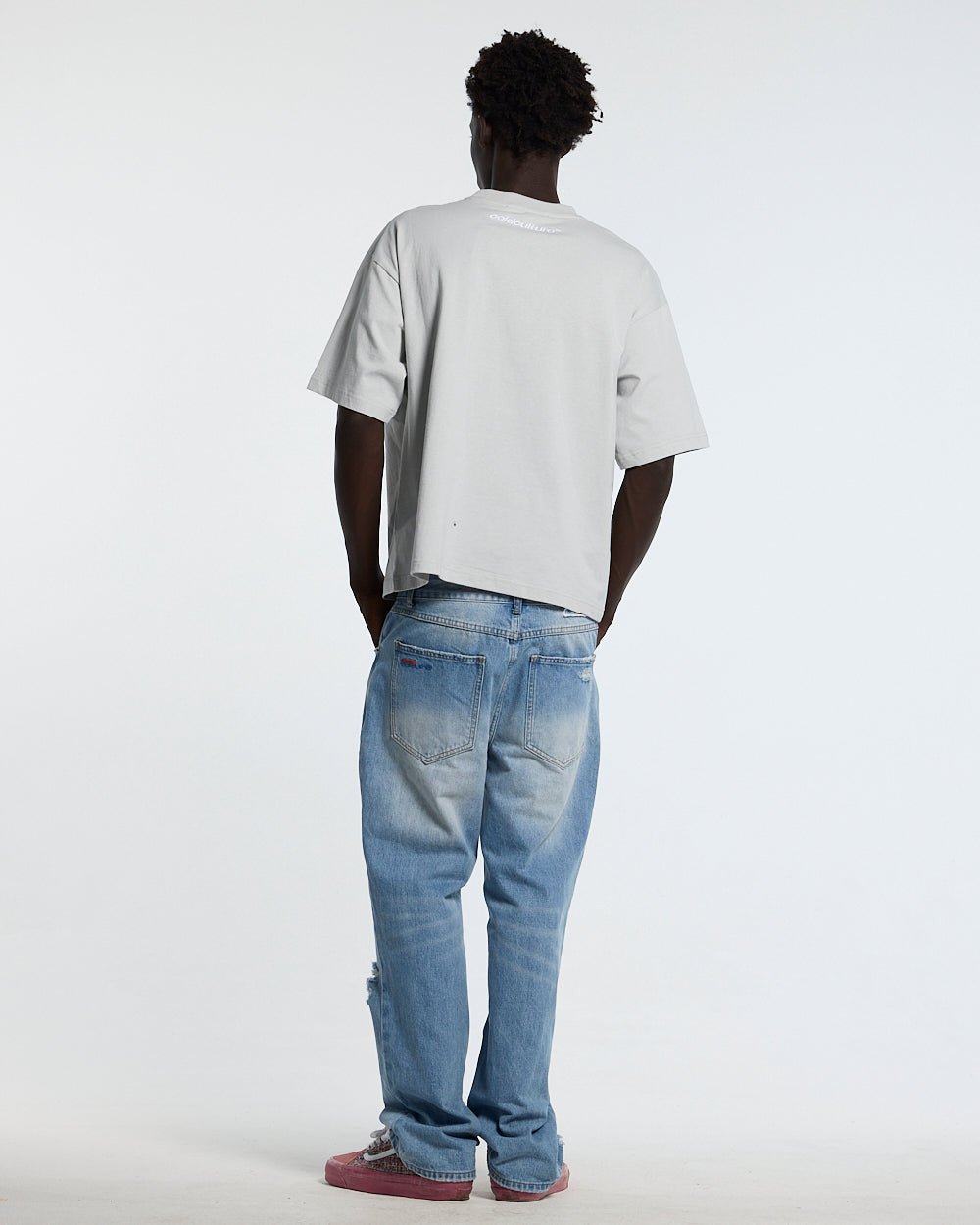STARS TEE PALE GREY - pale grey oversized tee, back view on male model - Cold Culture #man