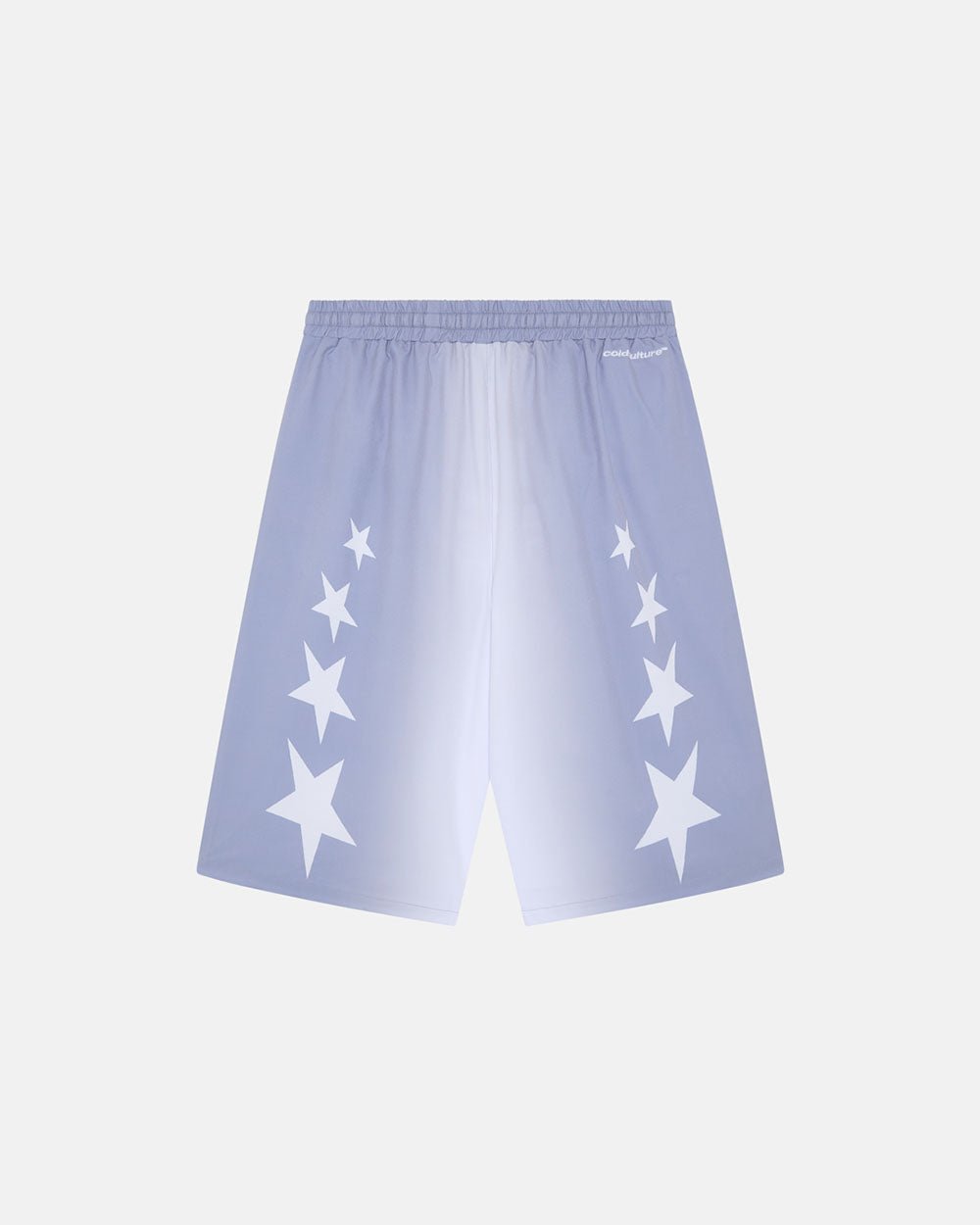 STARS WIDE SWIM SHORTS LILAC - lilac star print swim shorts, back view - Cold Culture #packshot