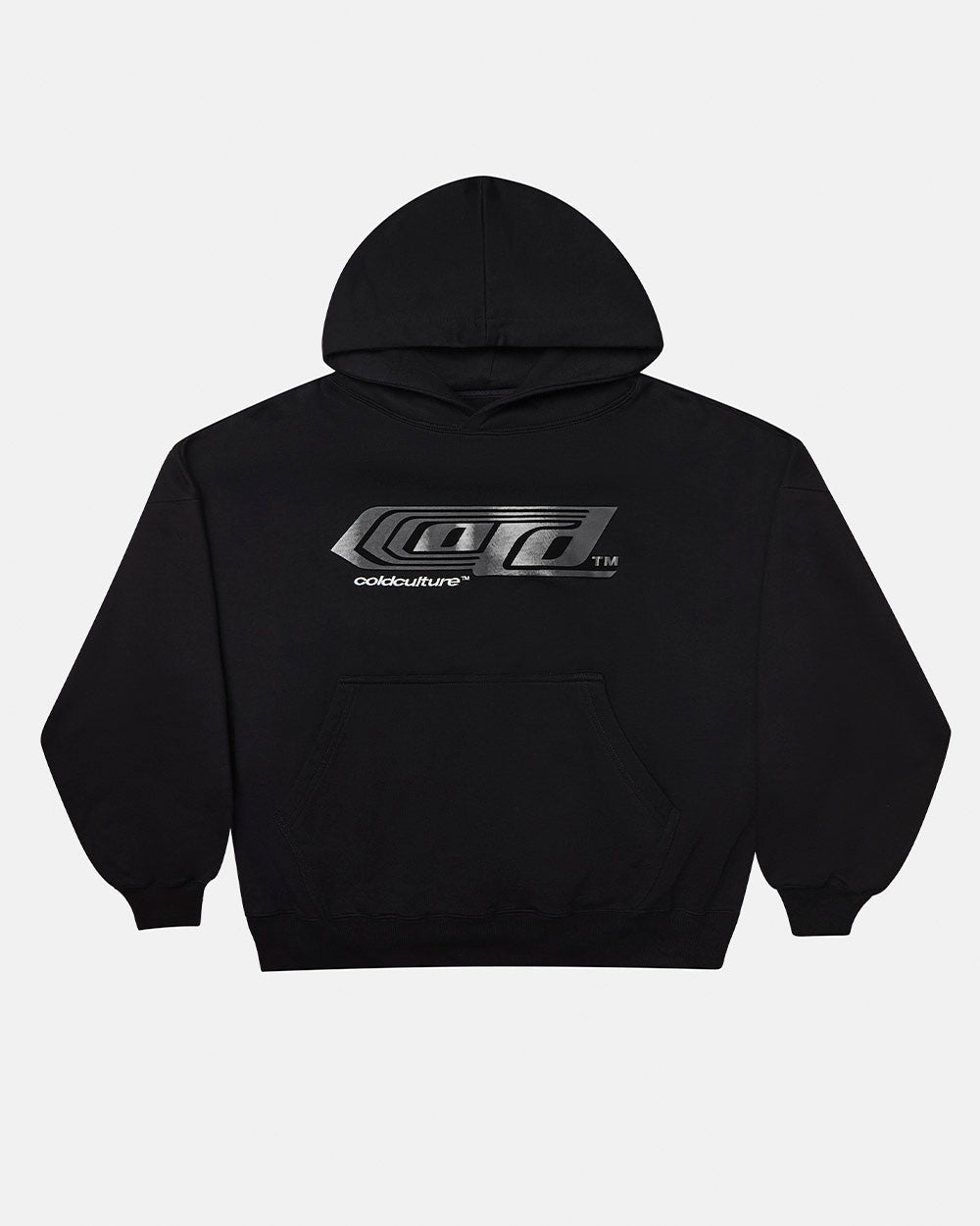 STEEL HOODIE BLACK - black oversized hoodie, front view - Cold Culture #packshot