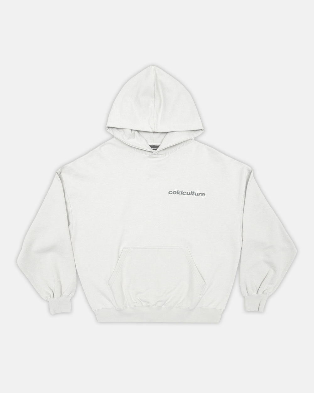 STELLAR HOODIE LIGHT GREY - light grey oversized hoodie, front view - Cold Culture #packshot