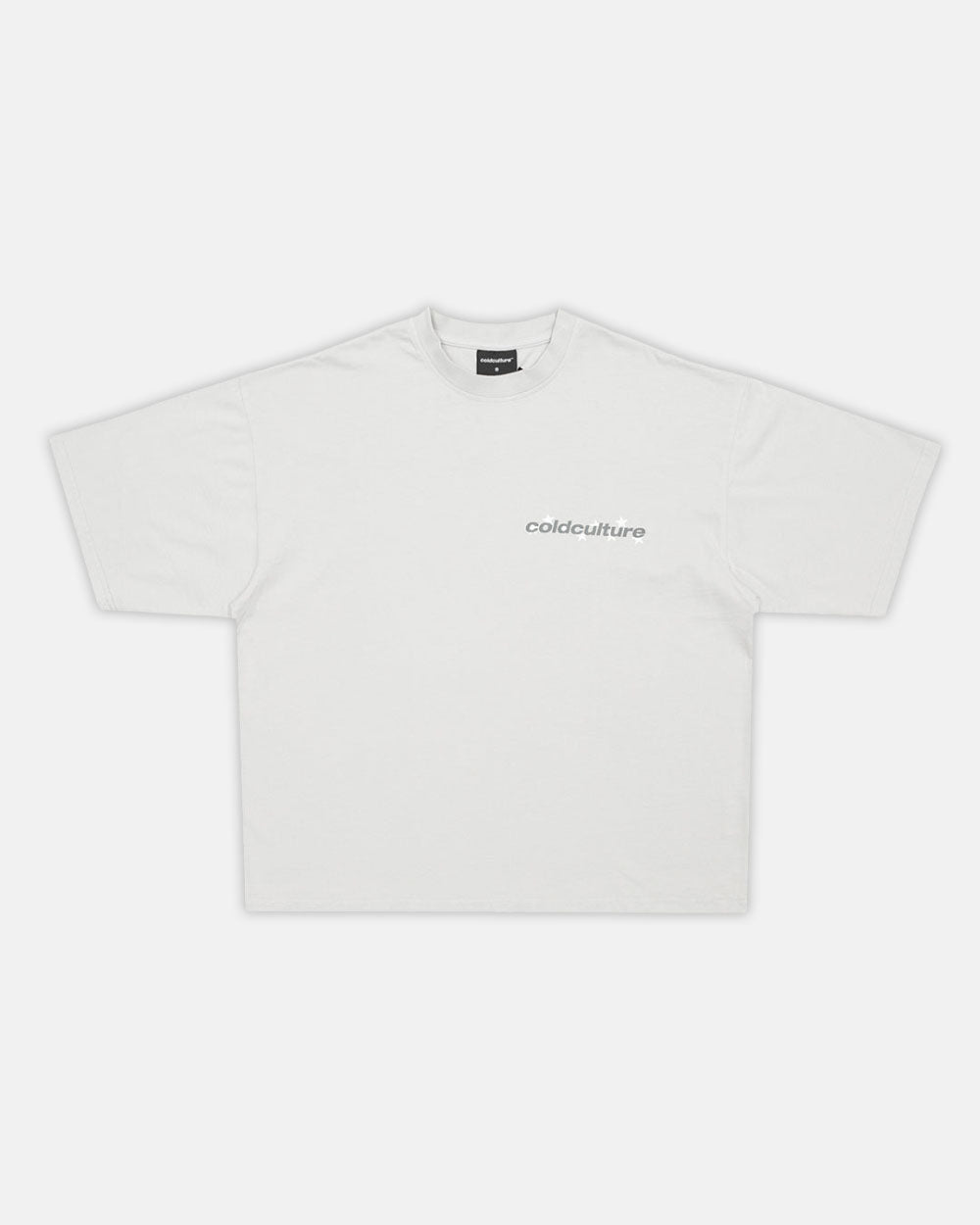 STELLAR TEE LIGHT GREY - light grey oversized tee, front view - Cold Culture #packshot