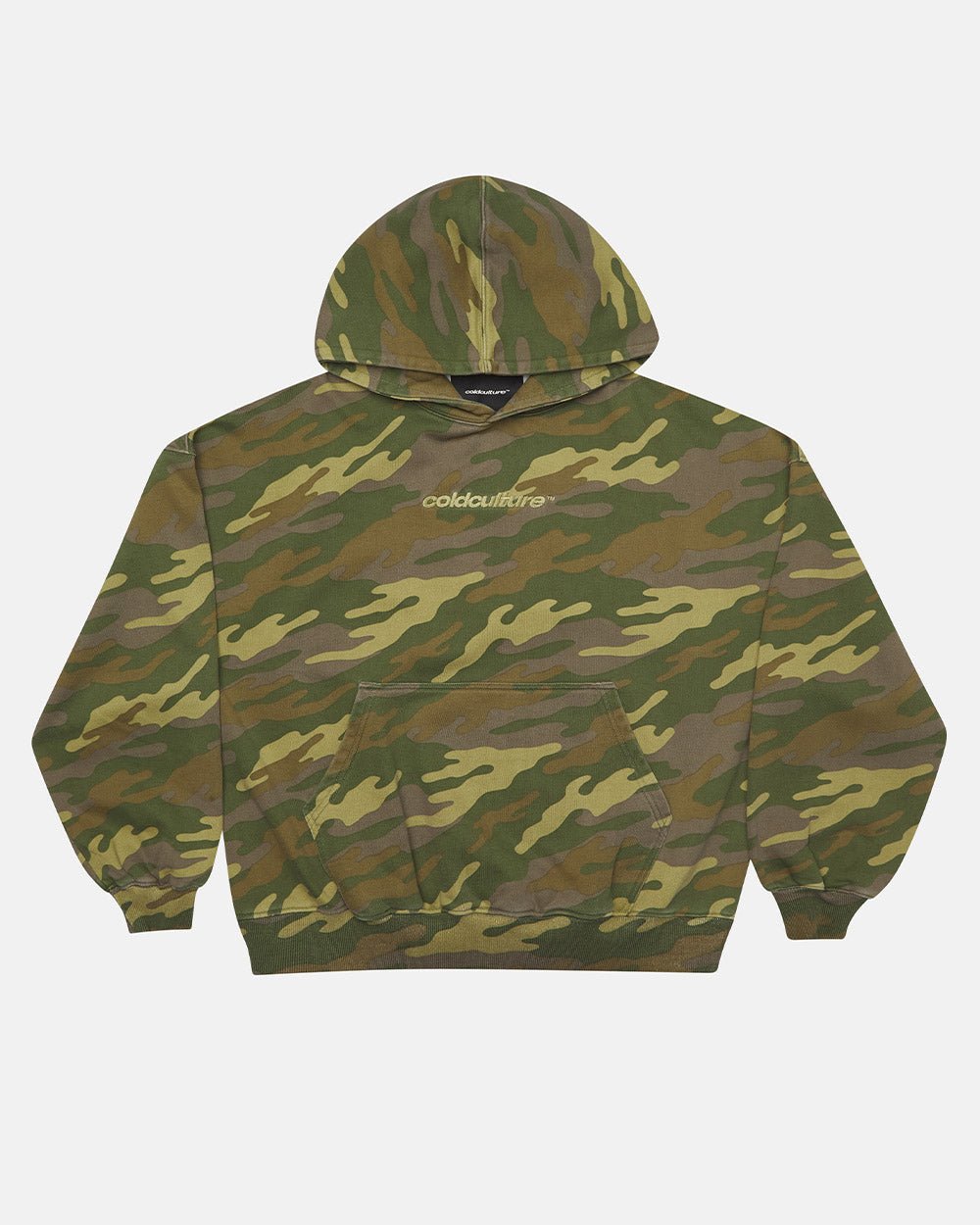 STRASS CAMO HOODIE - green camo hoodie, front view - Cold Culture #packshot