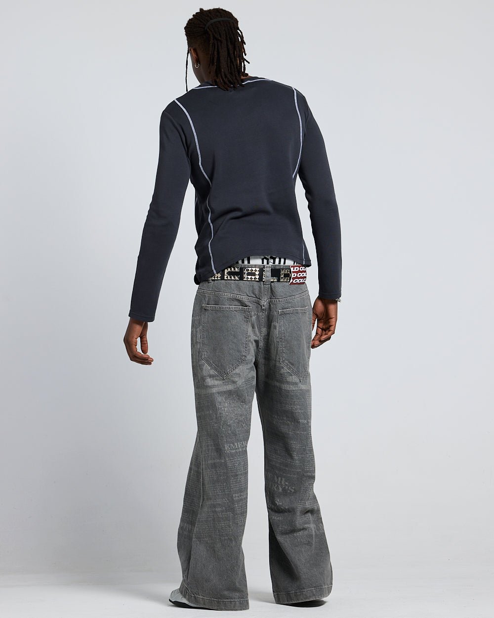 SURVIVOR LONGSLEEVE BLACK - black contrast stitch longsleeve tee, back view on male model - Cold Culture #man