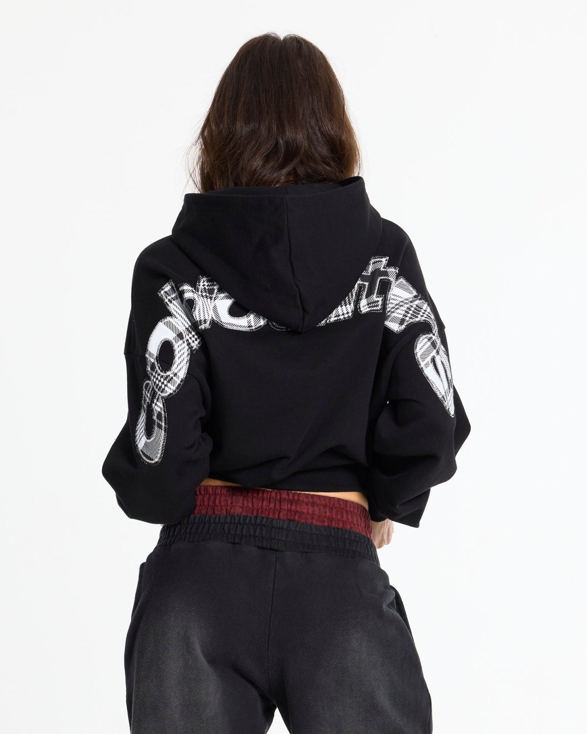 TARTAN CURVED HOODIE BLACK - Cold Culture #woman