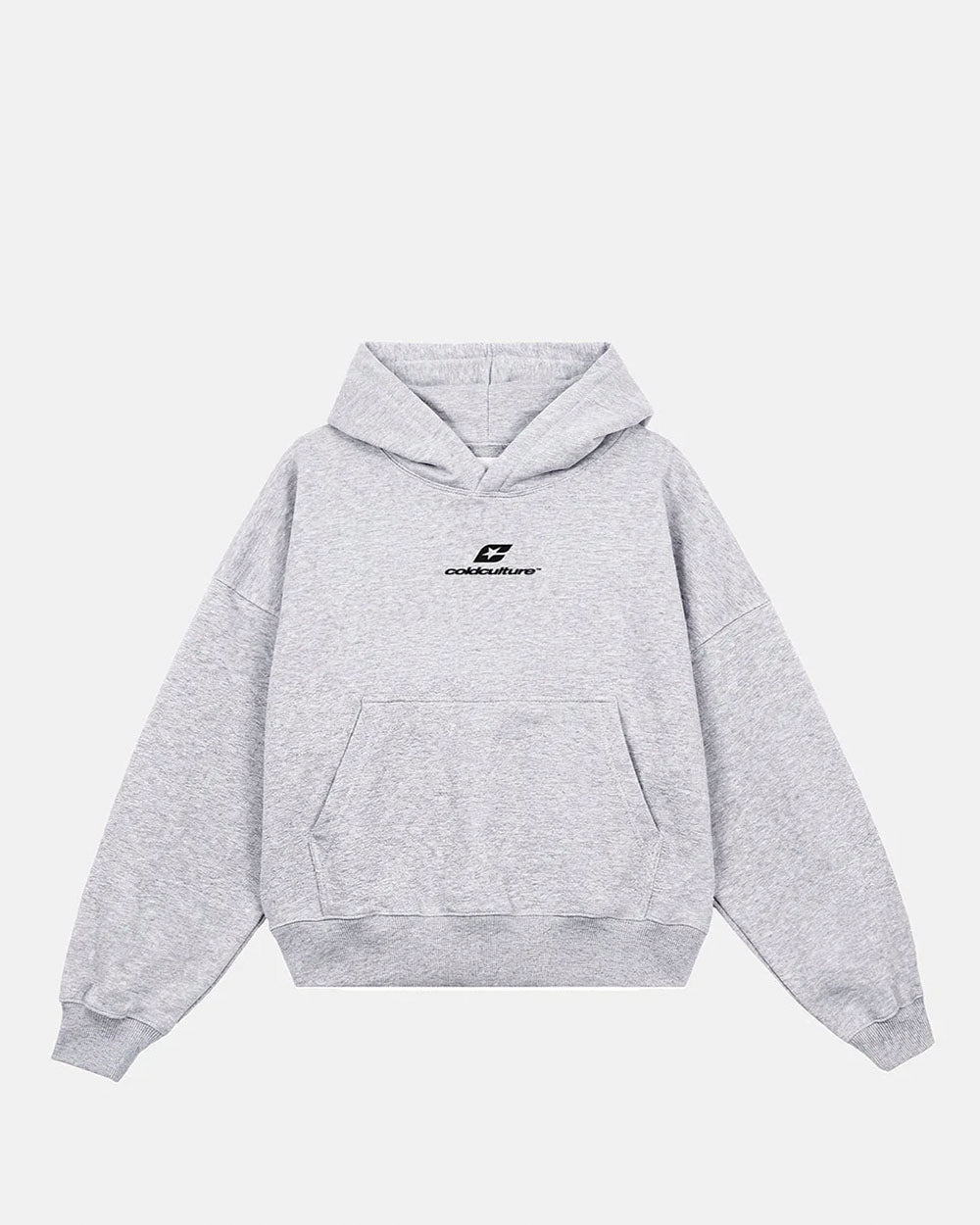 TARTAN DISTRESS CURVED HOODIE HEATHER GREY - heather grey oversized hoodie, flat lay - Cold Culture #packshot