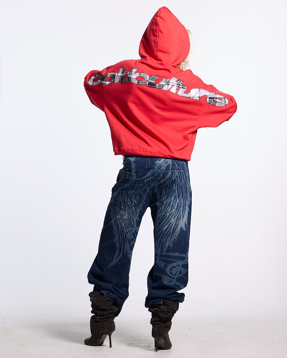 TARTAN DISTRESS CURVED ZIP HOODIE RED - Cold Culture