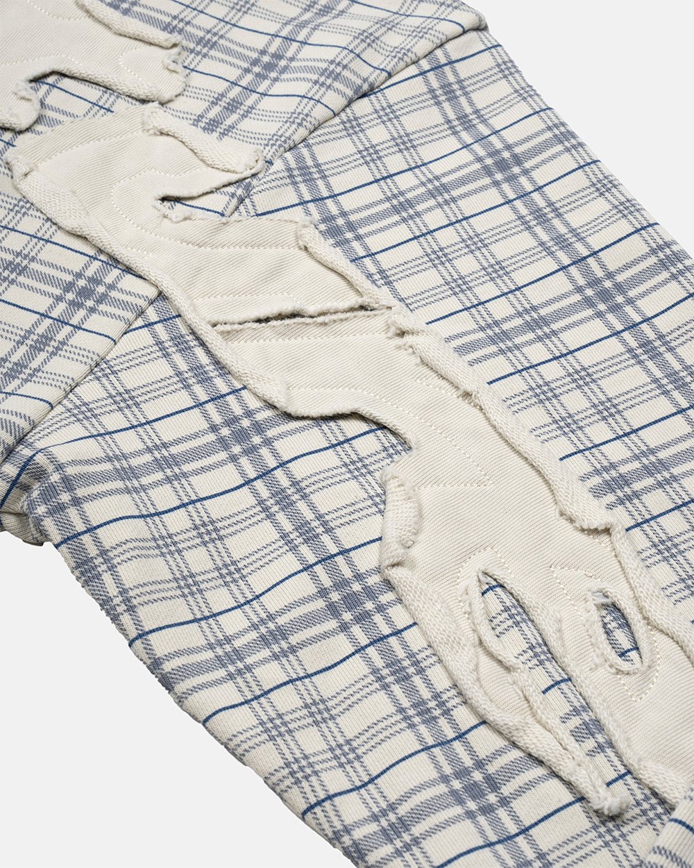 TARTAN HOODIE WHITE & MIX OF BLUES - white and blue tartan hoodie, detail close-up - Cold Culture