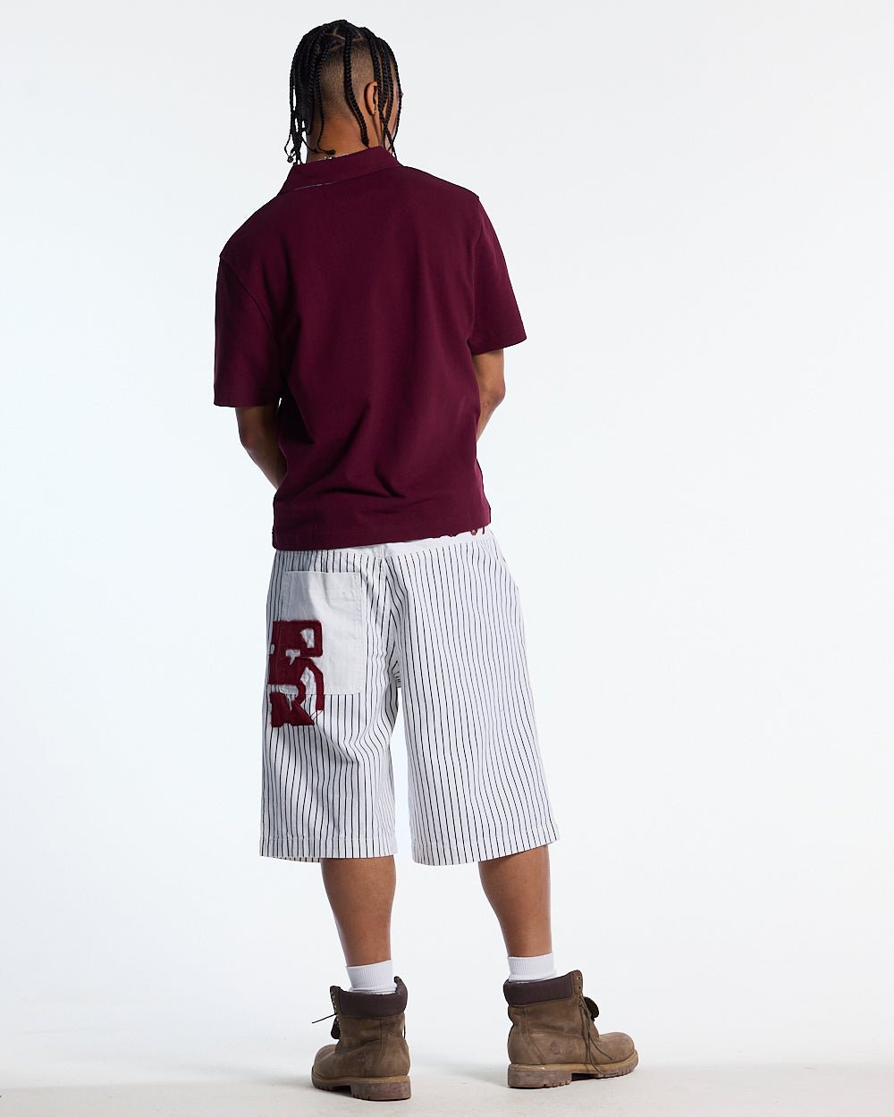 TARTAN SCRIPT POLO RED - burgundy tartan trim polo shirt, back view on male model - Cold Culture #man