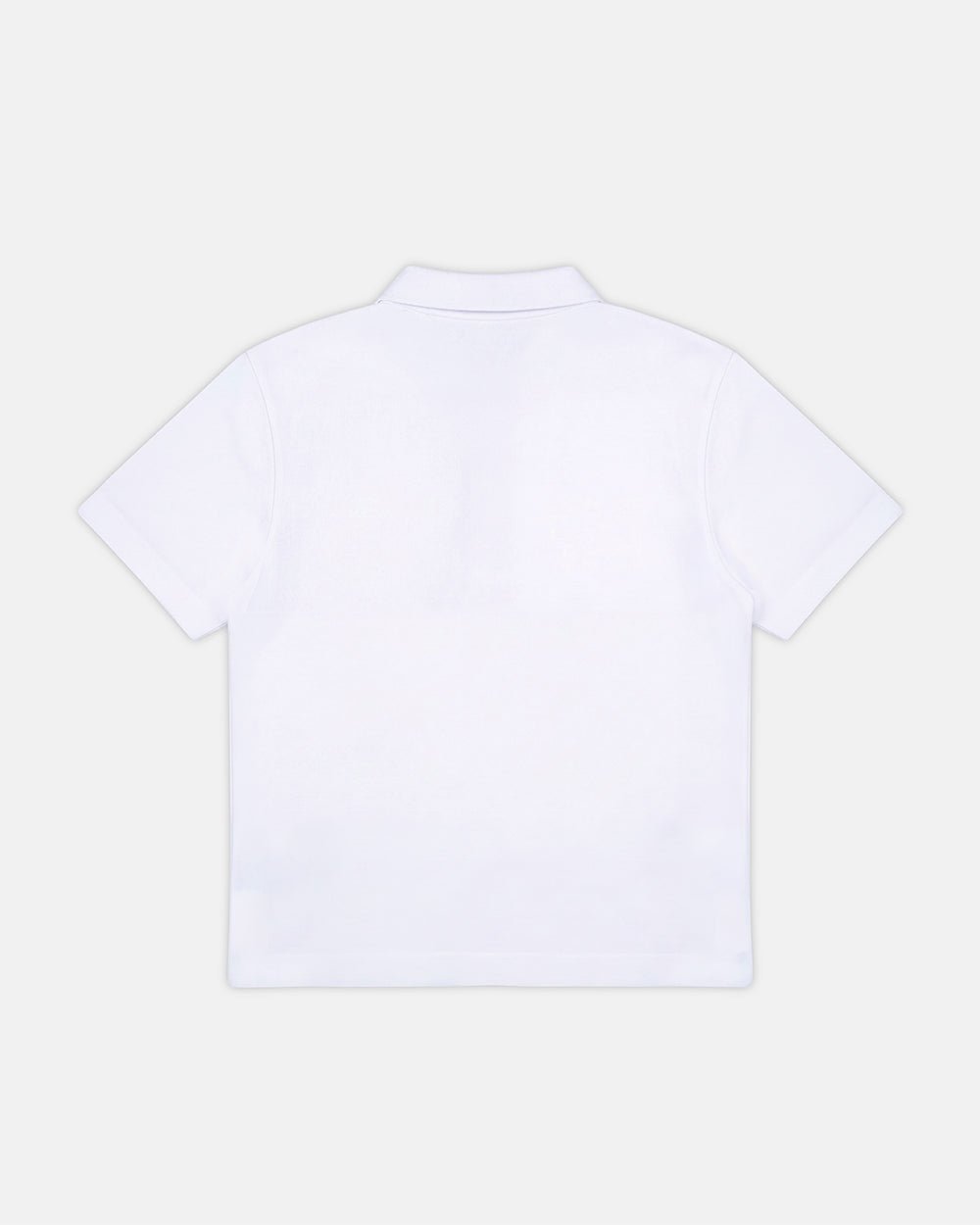 TARTAN SCRIPT POLO WHITE - white script print polo shirt, back view - Cold Culture #packshot