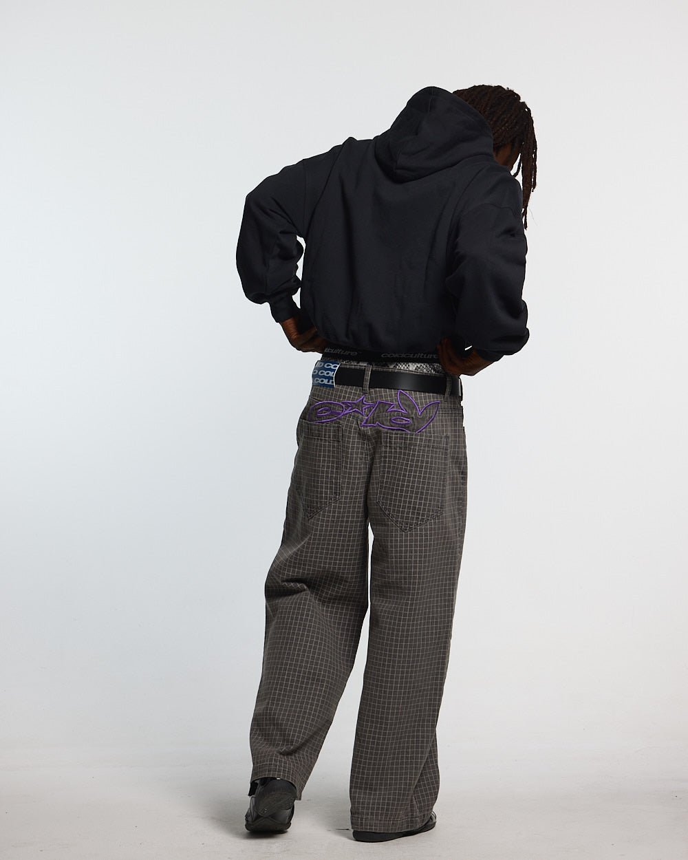 TEASE ME HOODIE BLACK - black graphic print hoodie, back view on male model - Cold Culture