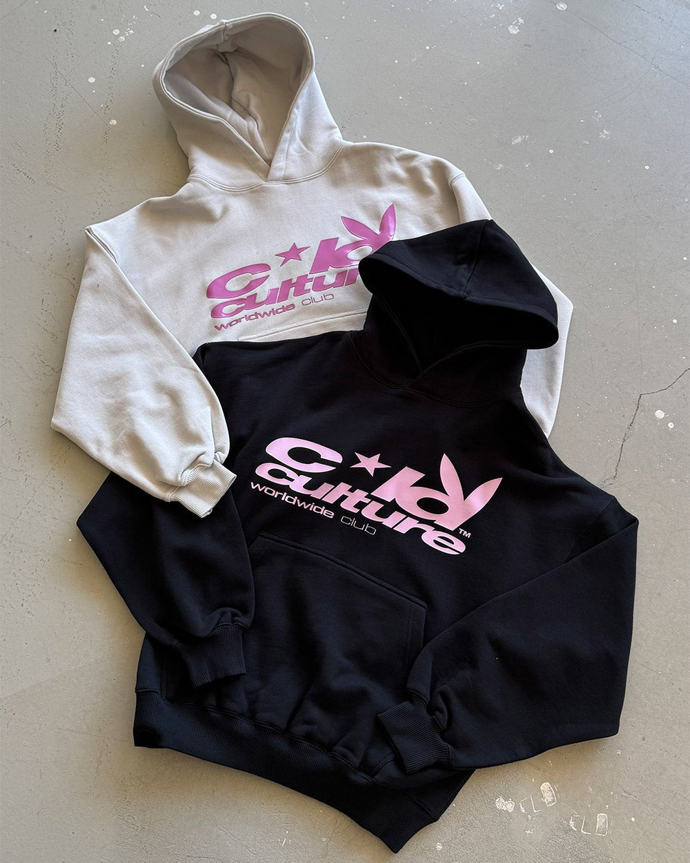 TEASE ME HOODIE GREY - grey graphic print hoodie, flat lay with matching pieces - Cold Culture