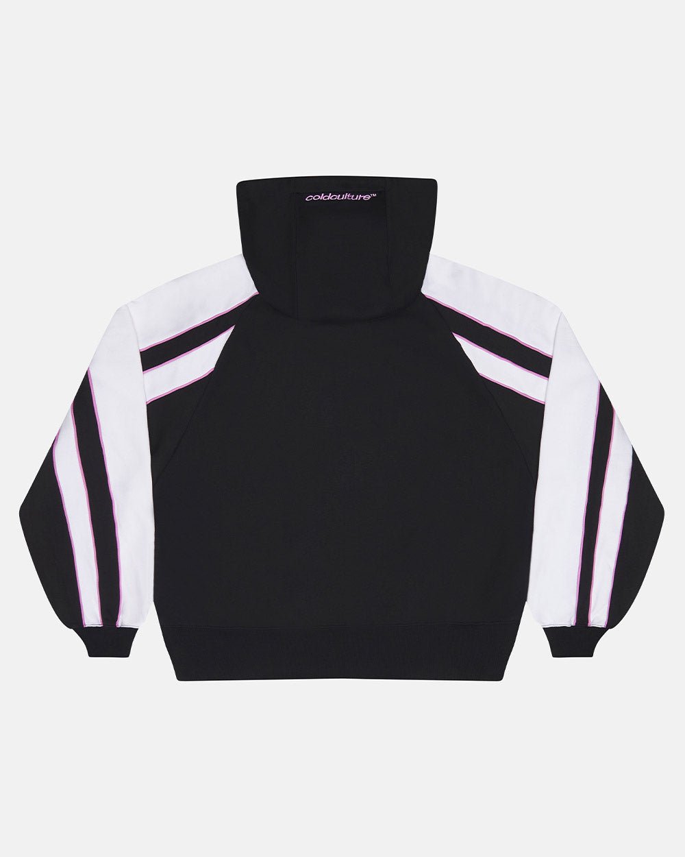 TEASE ME ZIP HOODIE BLACK & GREY - black and white zip-up hoodie, back view - Cold Culture #packshot