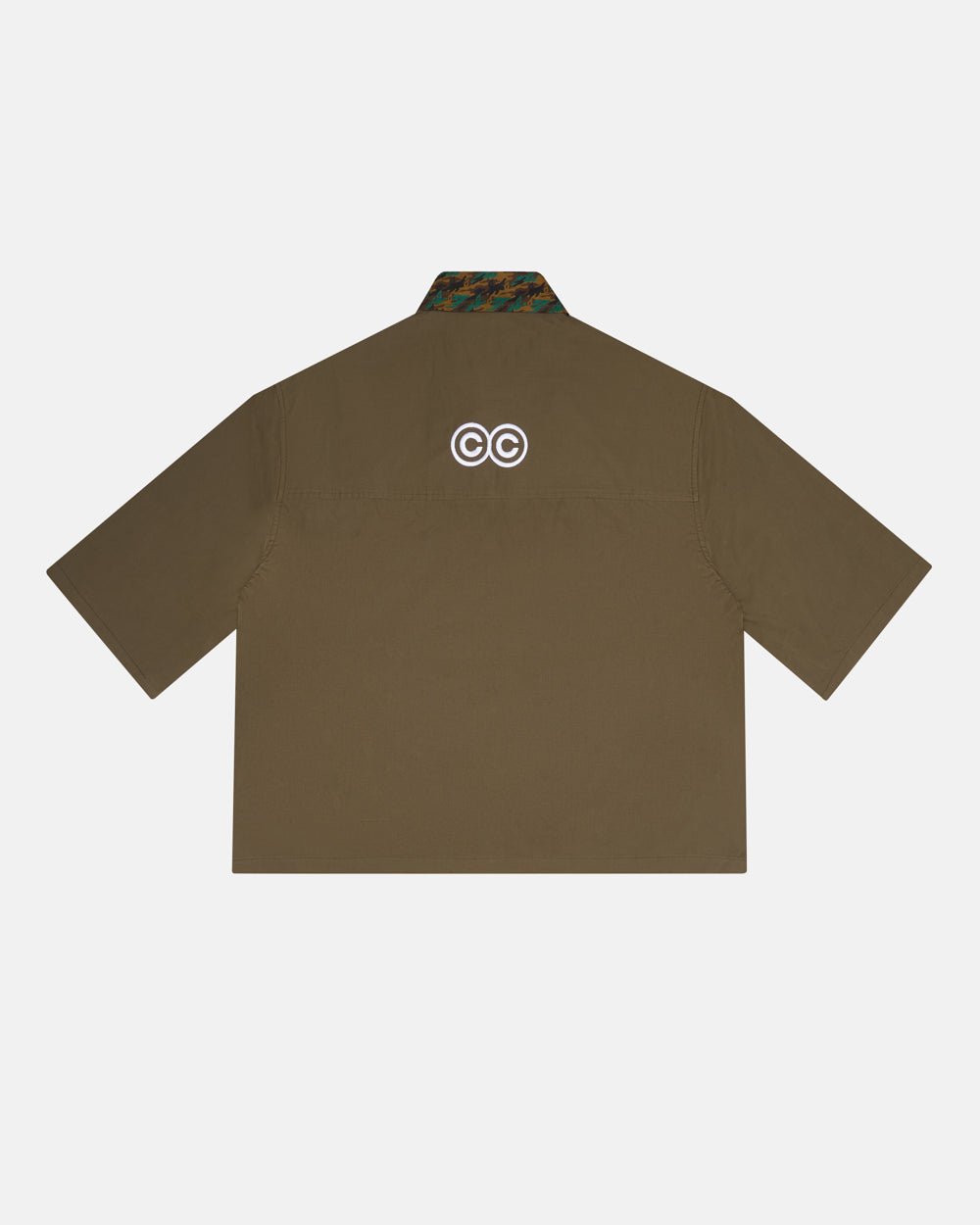 TERRA SHIRT CAPER GREEN - olive green short sleeve shirt, back view - Cold Culture #packshot