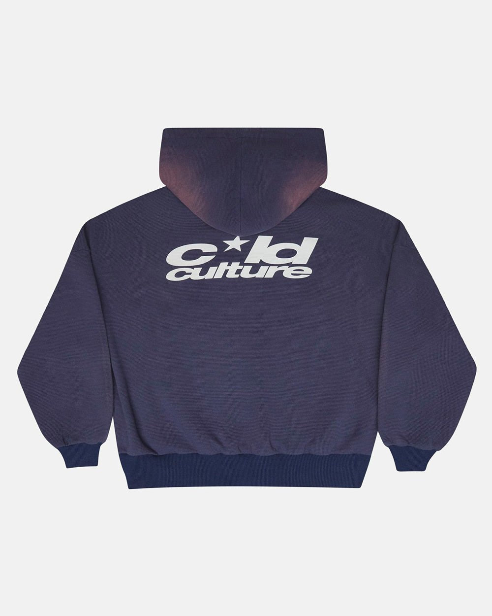 THERMAL ZIP HOODIE BLUE - navy blue washed zip-up hoodie, back view - Cold Culture #packshot