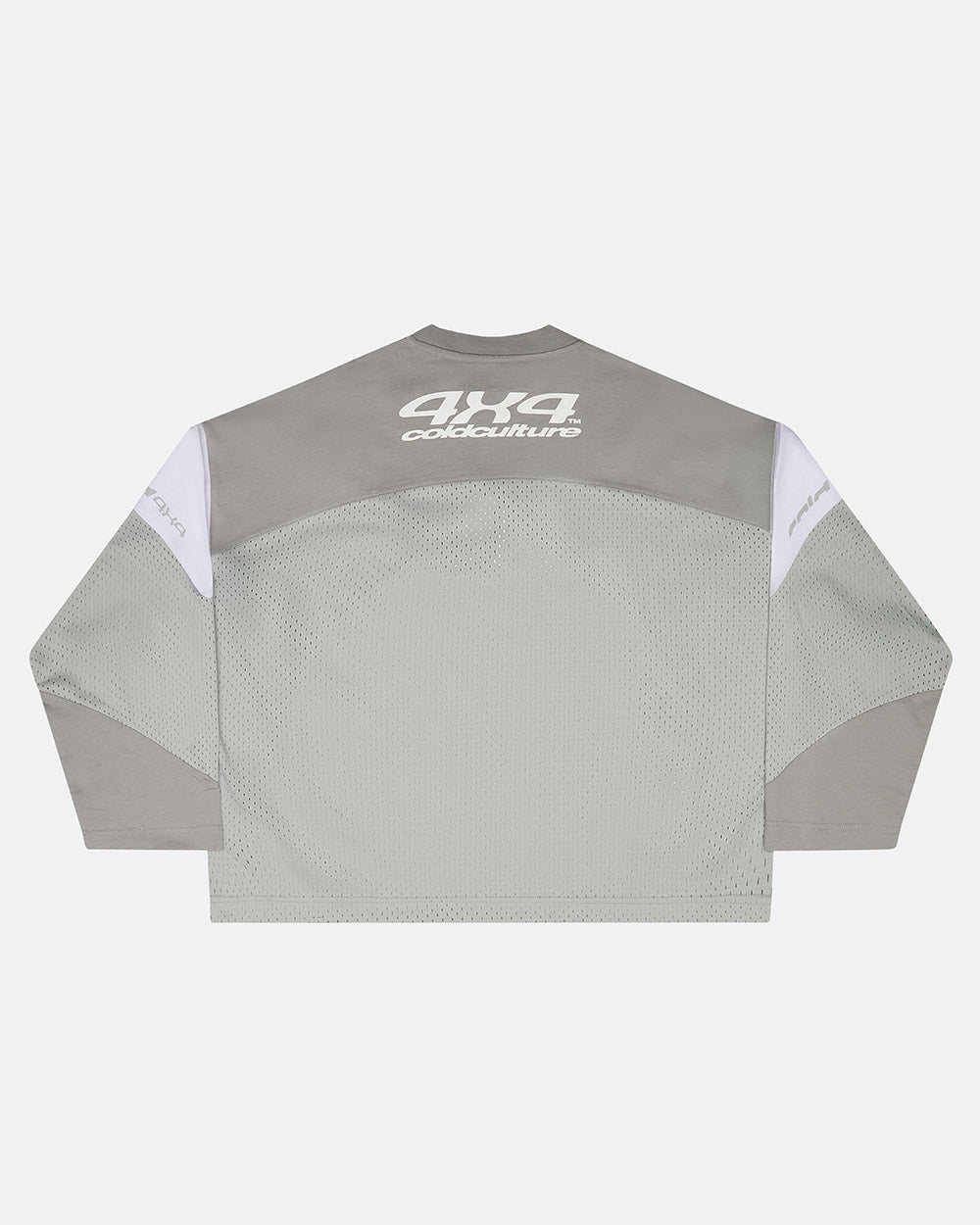 THUNDER LONGSLEEVE LIGHT GREY - light grey paneled longsleeve tee, back view - Cold Culture #packshot