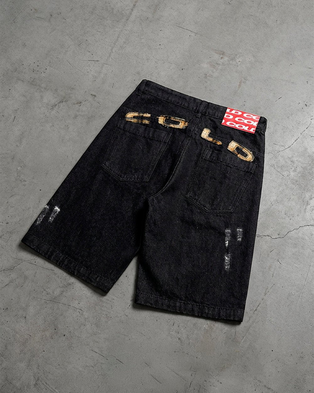 TOXIC SHORTS BLACK DENIM - black distressed denim shorts, flat lay - Cold Culture