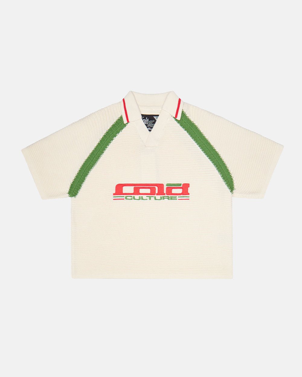 TUSCANY KNIT WHITE - off-white knitted polo shirt, front view - Cold Culture #packshot
