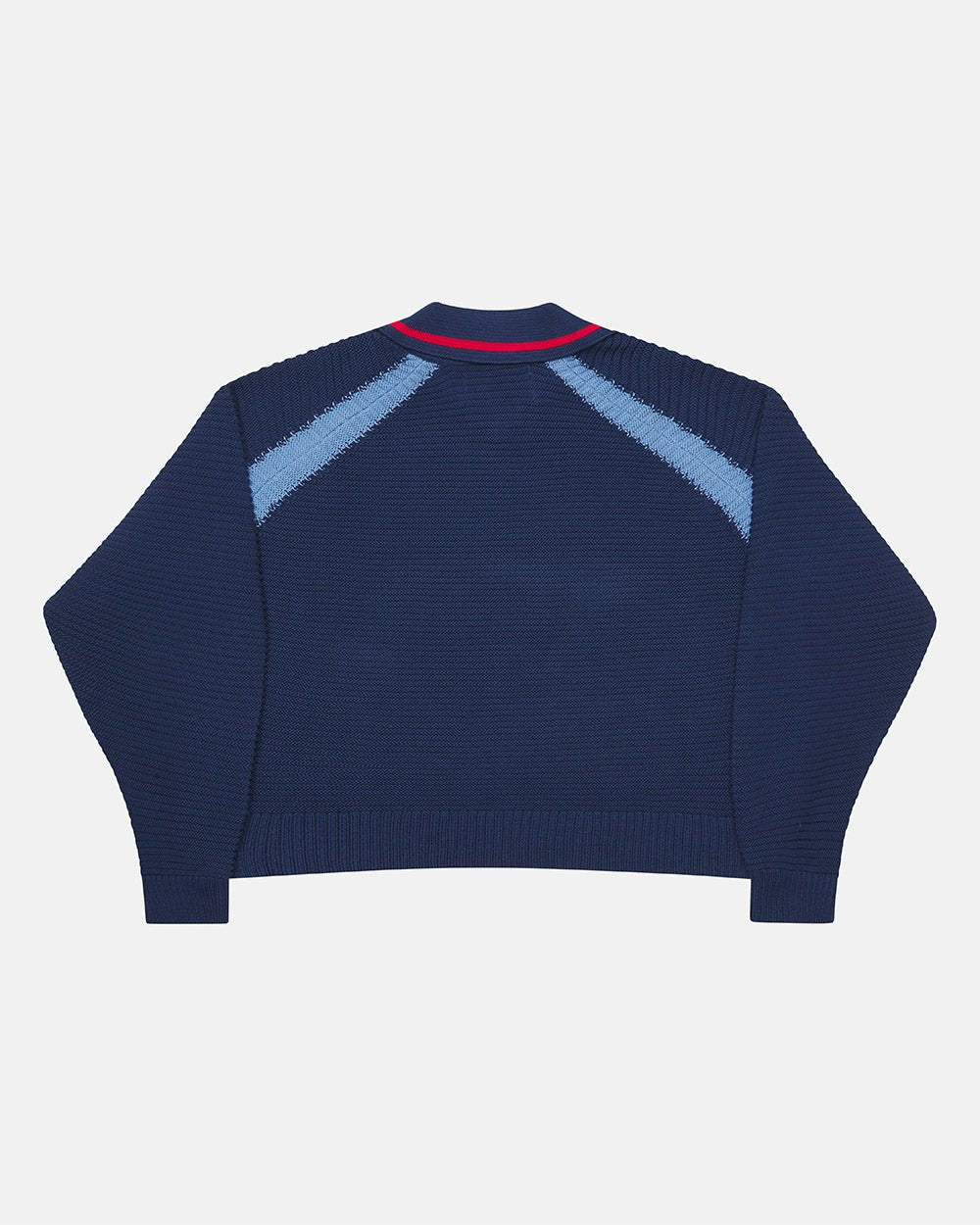 TUSCANY LONGSLEEVE DARK BLUE - dark blue knit longsleeve tee, back view - Cold Culture #packshot