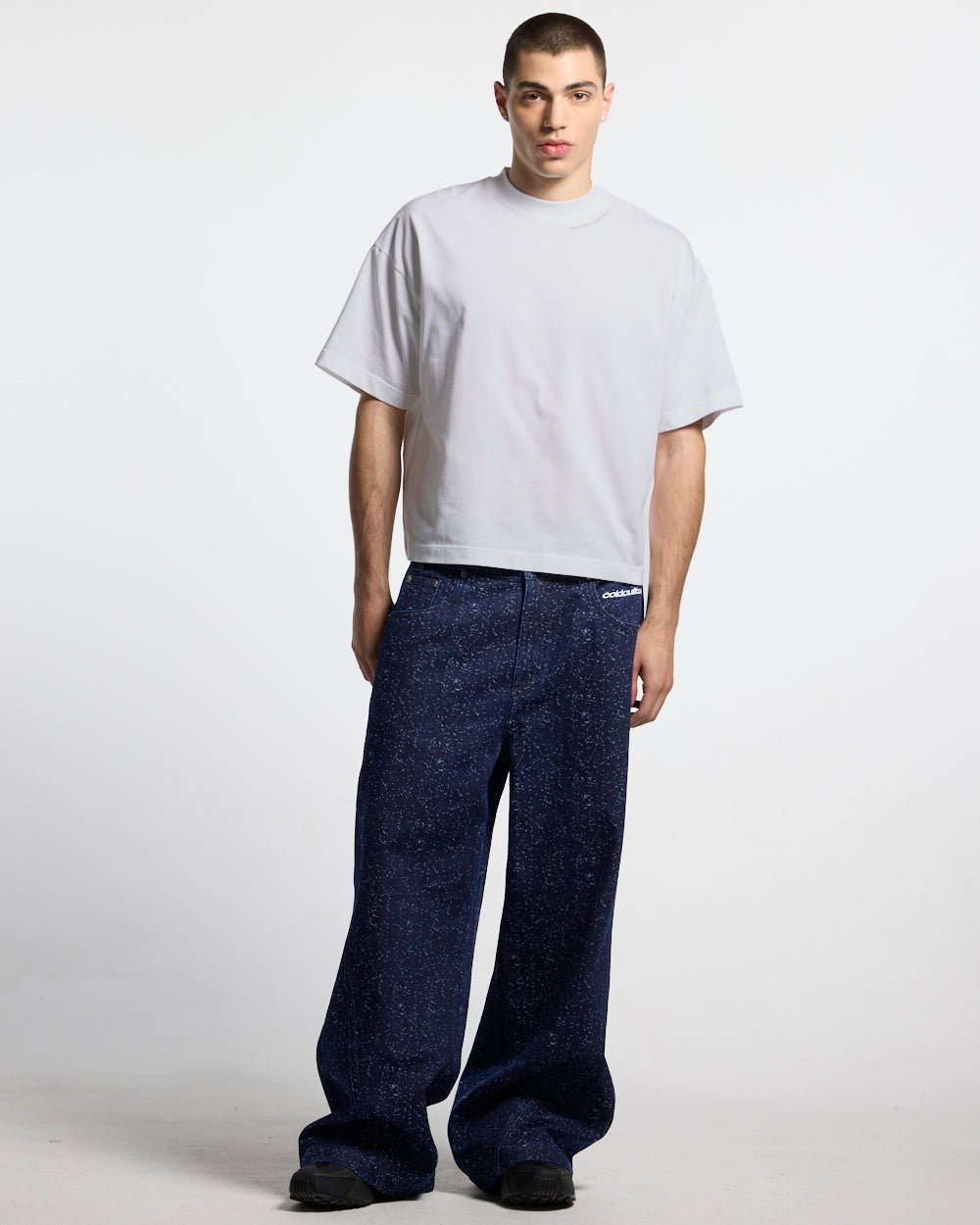 TWISTED JEANS V3 BLACK - dark navy baggy jeans, front view on male model - Cold Culture #man