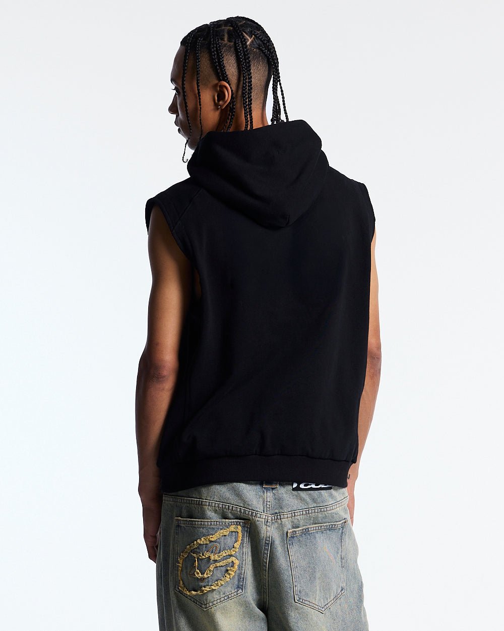 TYSON VEST BLACK - black sleeveless hoodie, side view - Cold Culture #man