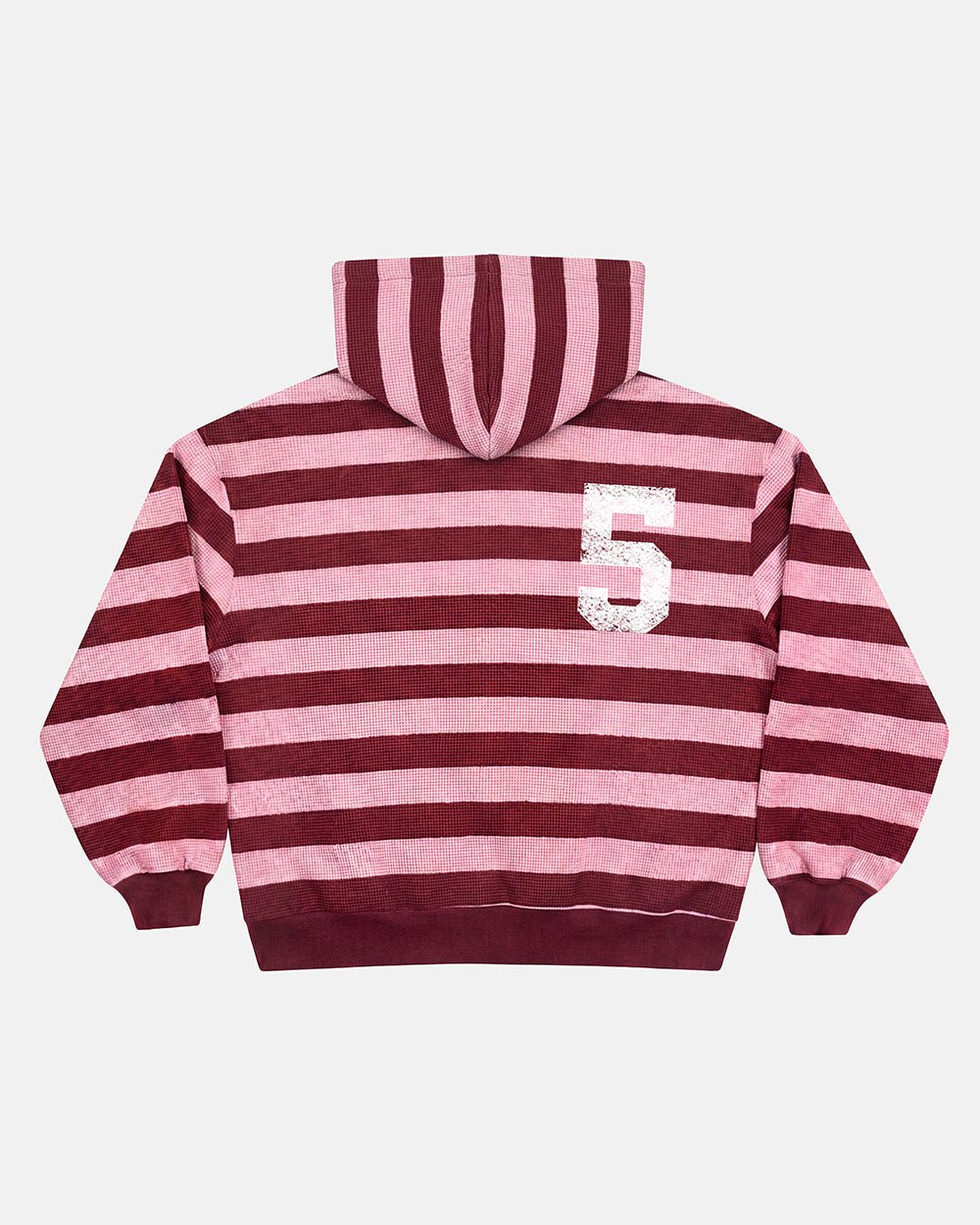 UNTRUE WAFFLE REVERSIBLE ZIP HOODIE PINK - pink striped reversible zip-up hoodie, back view - Cold Culture #packshot