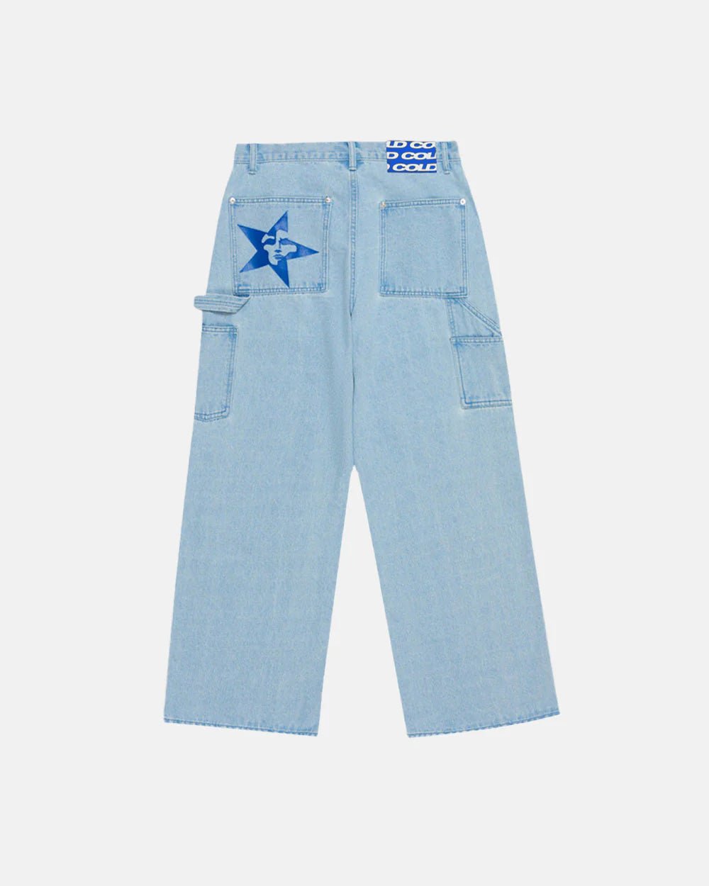 V1 CARPENTER PANTS LIGHT DENIM - light blue denim carpenter pants, back view - Cold Culture #packshot