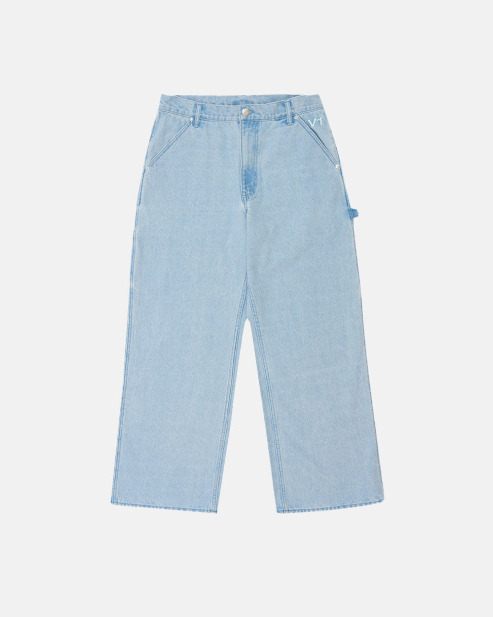 V1 CARPENTER PANTS LIGHT DENIM - light blue denim carpenter pants, front view - Cold Culture #packshot