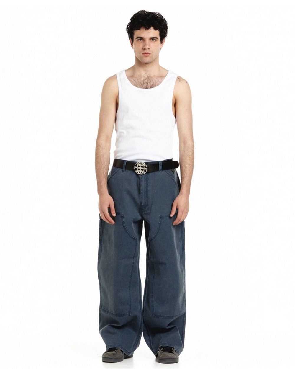 V1 DOUBLE KNEE PANTS STONE WASHED SLATE BLUE - COLD CULTURE #man
